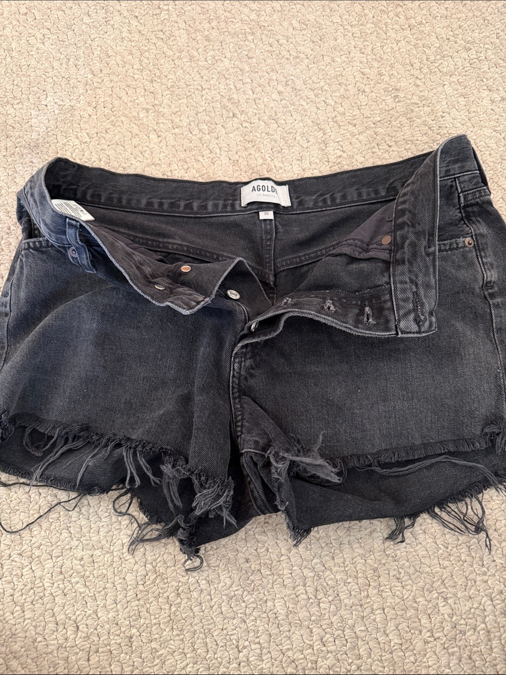 Agolde Black Distressed Denim Cutoff Shorts